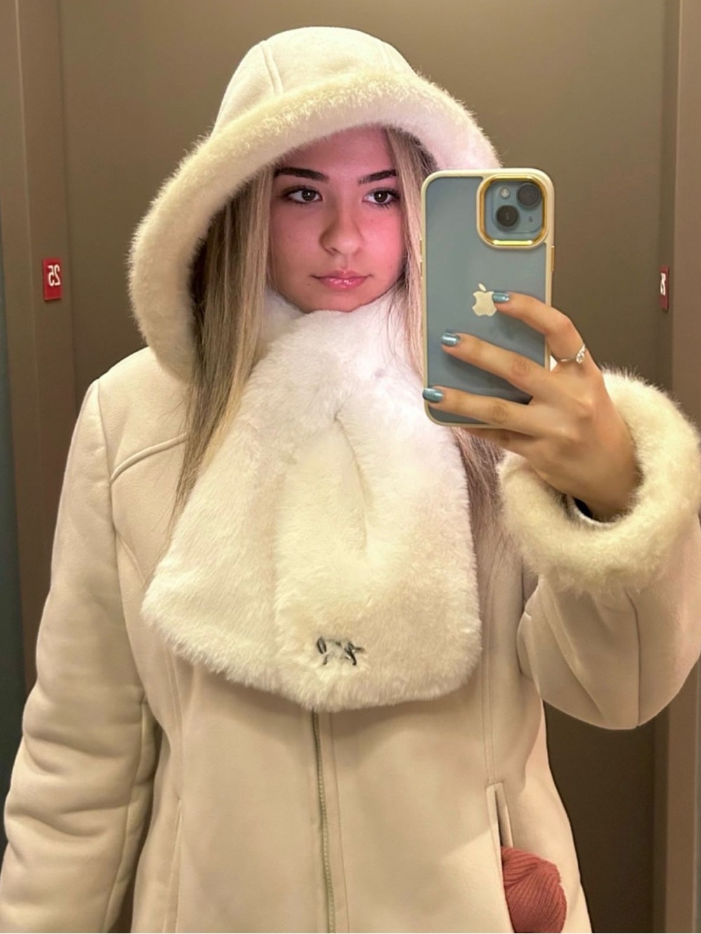 Nautica Cream Faux-Fur Hooded Coat